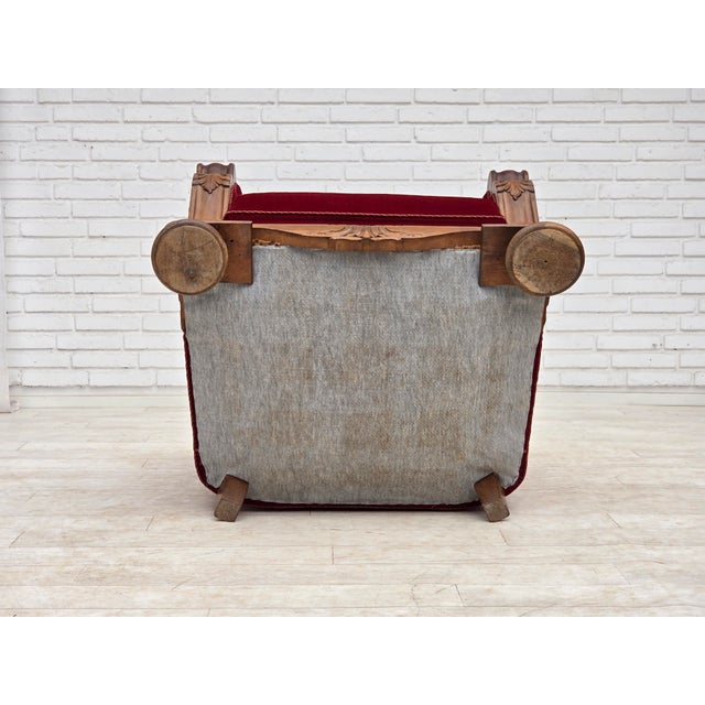 Danish Relax Armchair in Furniture Velour and Carved Oak Wood, 1950s For Sale - Image 17 of 18
