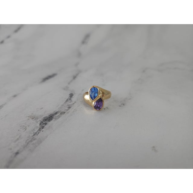 Blue Topaz & Amethyst Pear Shaped Ring, Size 8 For Sale - Image 4 of 4