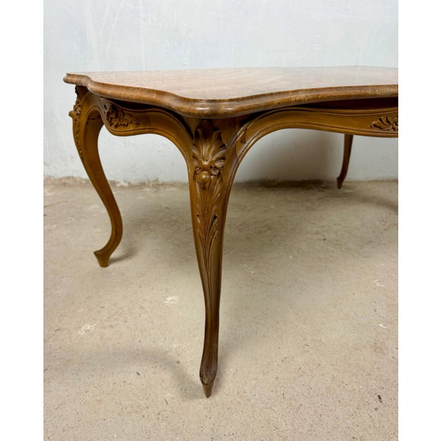 French Louis XV Style Coffee Table with Marble Top, Mid-20th Century For Sale - Image 12 of 13