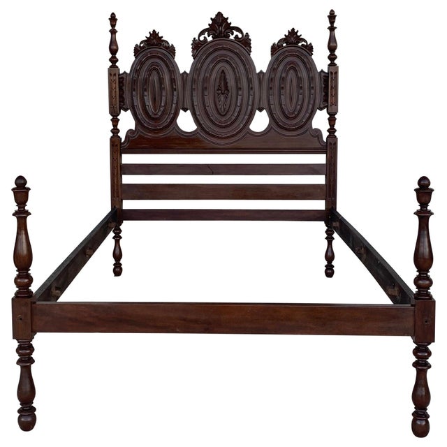 Early 20th Carved Medallions Full Bed, Original Four Poster Lisbon Bed For Sale - Image 10 of 18