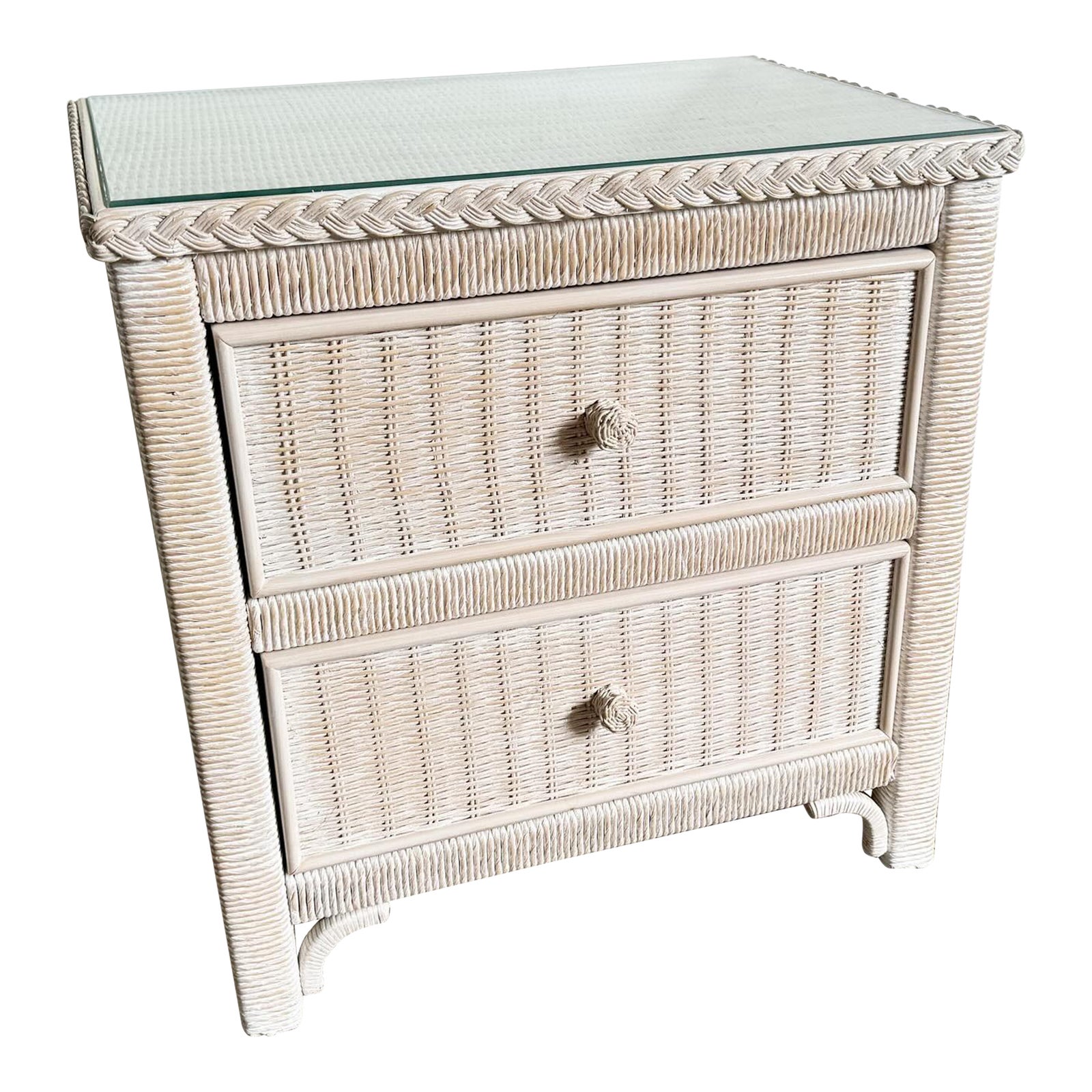 Boho Chic White Washed Henry Link Wicker Nightstand by Lexington