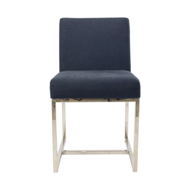 Restoration Hardware Set of 8 Restoration Hardware Blue Upholstered Dining Chairs For Sale - Image 4 of 10