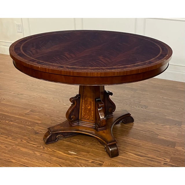 This is a Regency style round dining/foyer/breakfast/game table made by Leighton Hall Furniture made in the Suwanee,...