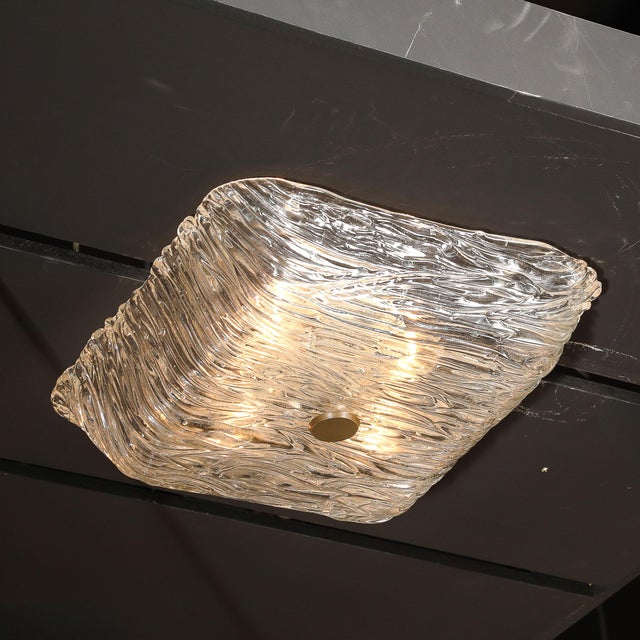 Mid-Century Modern 1960s Mid-Century Modern Murano Hand-Blown Textural Clear Glass Venini Flush Mount Chandelier For Sale - Image 3 of 18