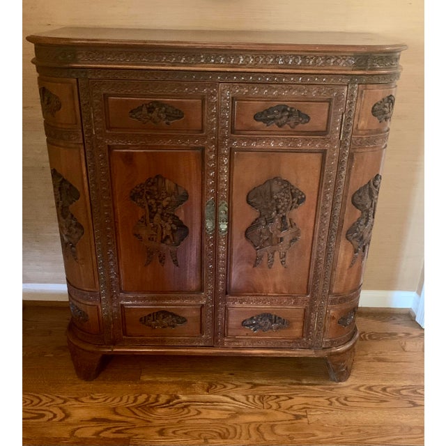 1960s Mid-Century Hand-Carved Asian Flip Top Bar Cabinet For Sale - Image 12 of 12