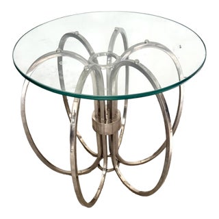 MCM Milo Baughman Style Sculptural Chrome & Glass Accent/End Table For Sale
