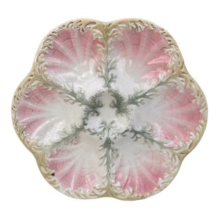 Majolica Seaweeds Oyster Plate Keller & Guerin Saint Clement, Circa 1890 For Sale