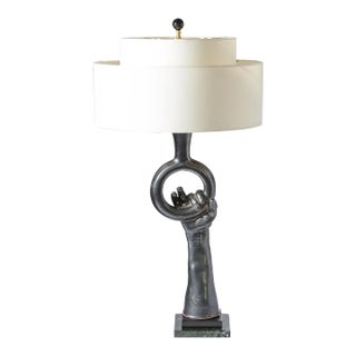 French Black Pottery Table Lamp by Jean Marais, Rare, (Jean Marais 1913-1998) For Sale