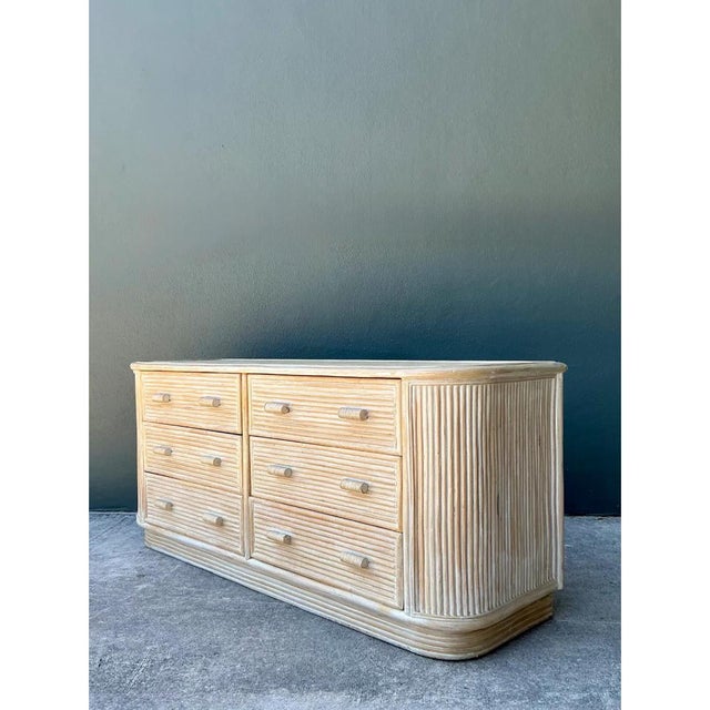 Vintage Washed Pretzel Reed Six-Drawer Dresser For Sale - Image 9 of 12