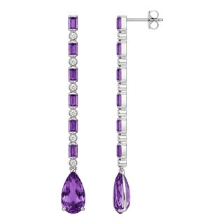 Amethyst Long Drop Earrings, Silver, Gold, Pair For Sale