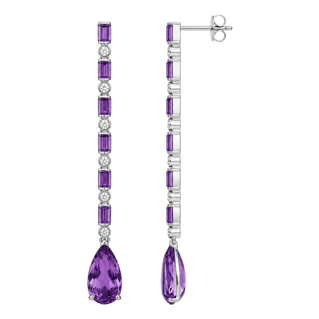 Amethyst Long Drop Earrings, Silver, Gold, Pair For Sale