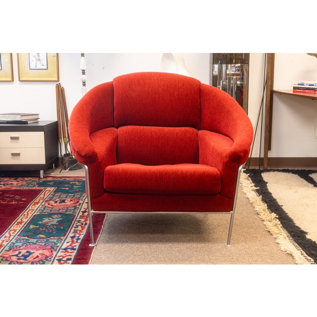 2000 - 2009 Vintage Milo Baughman Thayer Coggin Boldido Red Fabric Lounge Chair and Ottoman For Sale - Image 5 of 12
