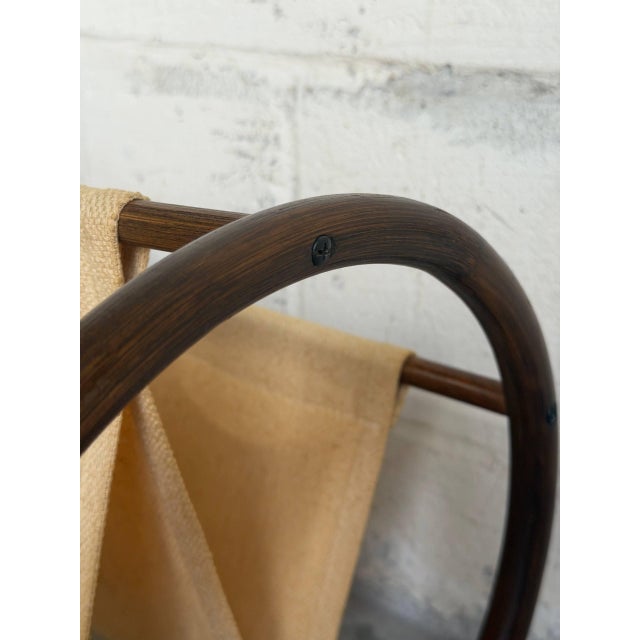 Wood Beige Rattan Magazine Rack With Canvas Holder Mid-Century Modern 1970s For Sale - Image 7 of 10