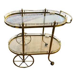 1960s Vintage Mid-Century Brass Trolley Bar Cart For Sale