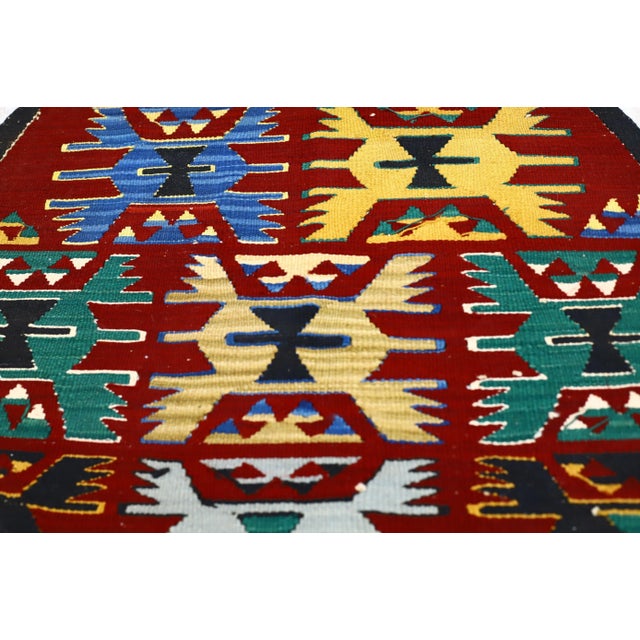 1960s Scandinavian Wool Red Handwoven Ethnic Kilim Rug For Sale - Image 12 of 13