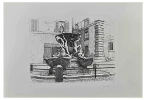 Giuseppe Malandrino, Fountain of the Turtles, Original Etching, 1970
