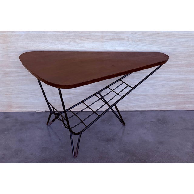 Danish Triangular Coffee Table with Magazine Rack Metal and Teak, 1960s For Sale - Image 13 of 18