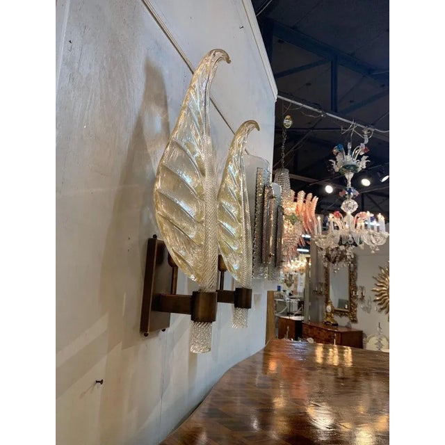 Modern Large Scale Murano Glass Leaf Form Sconces - a Pair For Sale - Image 3 of 5