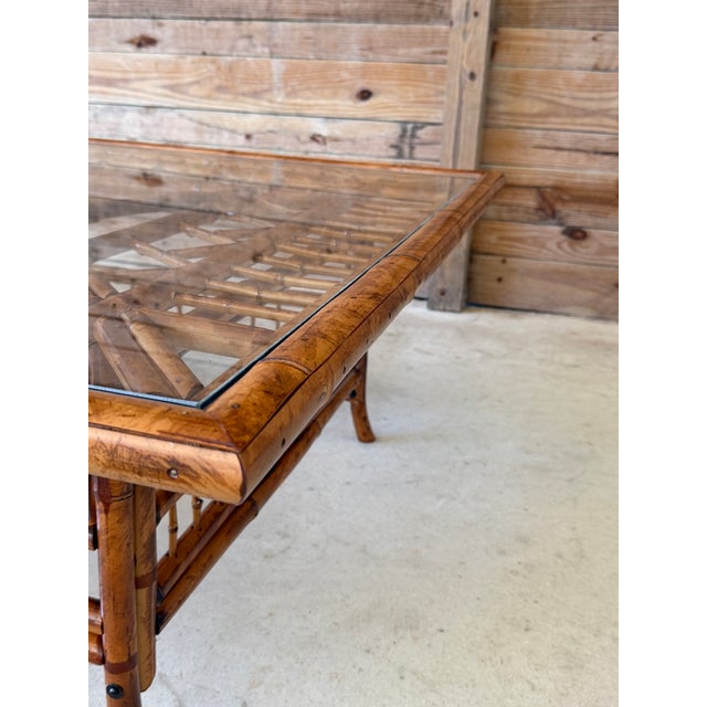 Restored Mid-Century Brighton Pavilion Style Scorched Bamboo 42" Coffee Table For Sale - Image 10 of 12