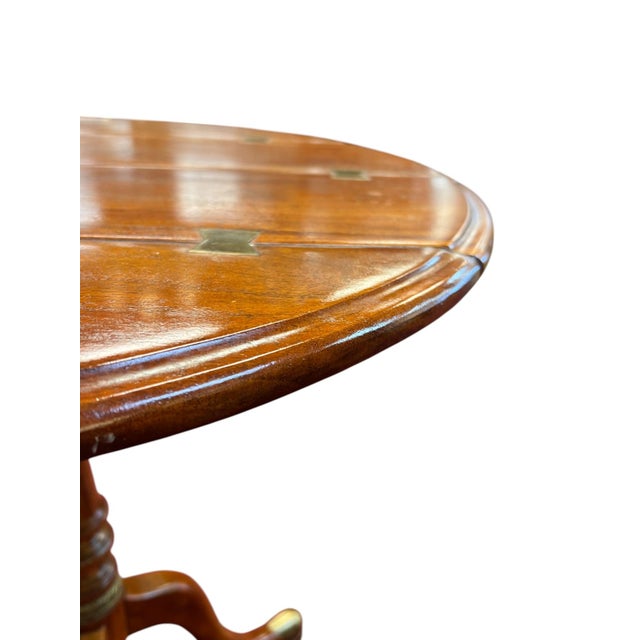 Theodore Alexander 1990s Theodore Alexander British Colonial Campaign Tripod Side Table With Brass Inlay For Sale - Image 4 of 10