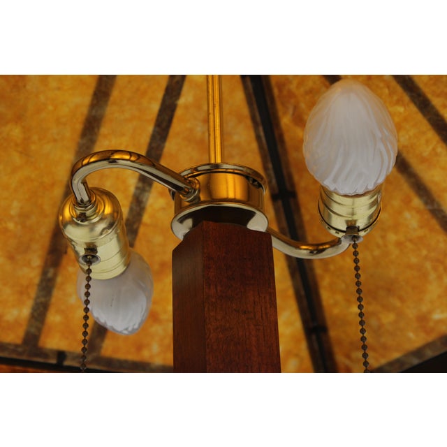 1990s Mica Lamp Co 2 Light Mission Oak Floor Lamp For Sale - Image 12 of 17