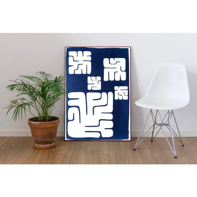 This is an exclusive handprinted unique cyanotype that takes its inspiration from the mid-century modern shapes. It's made...