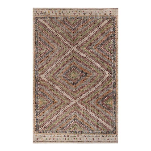 Vintage Turkish Flat-Weave Jajim Kilim Rug 6'8'' X 10'4'' For Sale