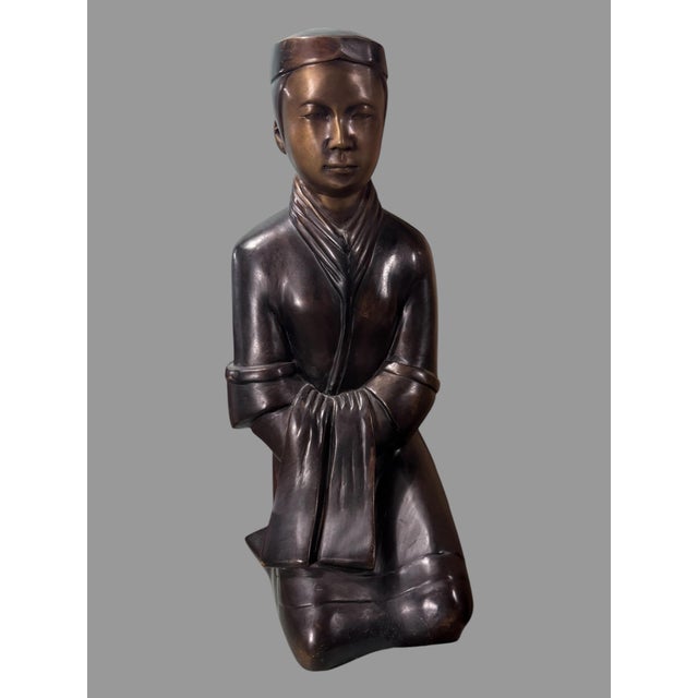 17" Cast Bronze Figural Kneeling Monk Statue Sculpture For Sale - Image 6 of 11