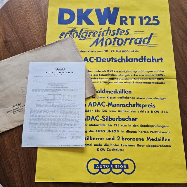 DKW RT 125 Motorcycle ADAC Germany Tour Poster, 1953 For Sale - Image 6 of 7