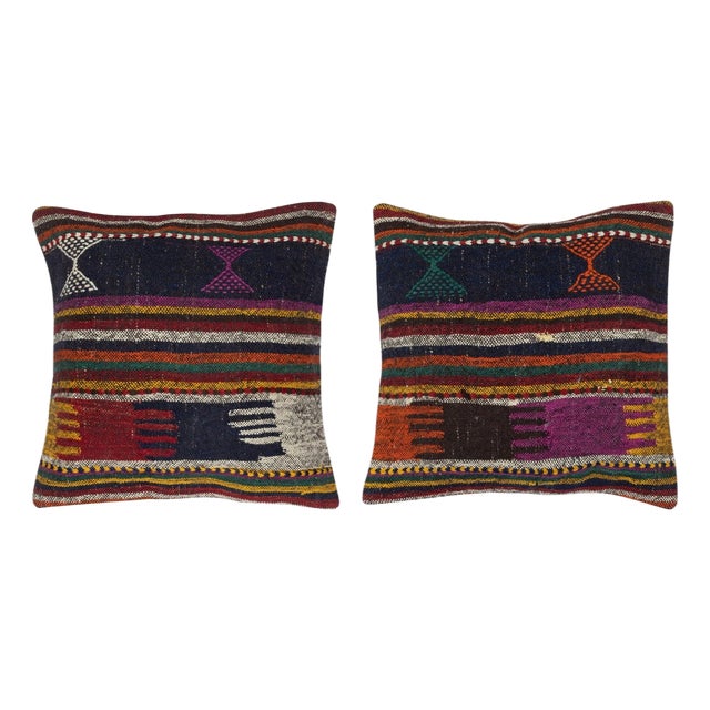 20"x20" SET OF 2 - Hand-Woven Kilim Cushion Covers. A pair of Lace Pillow Covers For Sale