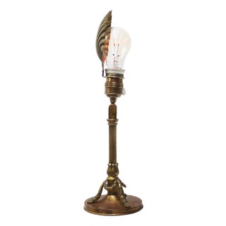 Empire French Brass Desk Lamp with Brass Nickel Plated Shell Shade For Sale