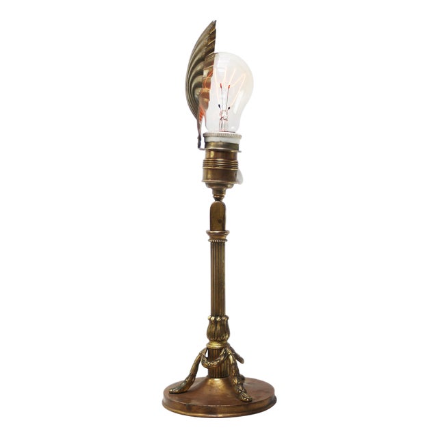 Empire French Brass Desk Lamp with Brass Nickel Plated Shell Shade For Sale