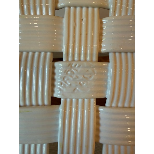 White Vintage Woven Ceramic Handled Basket, Made in Italy For Sale - Image 8 of 8