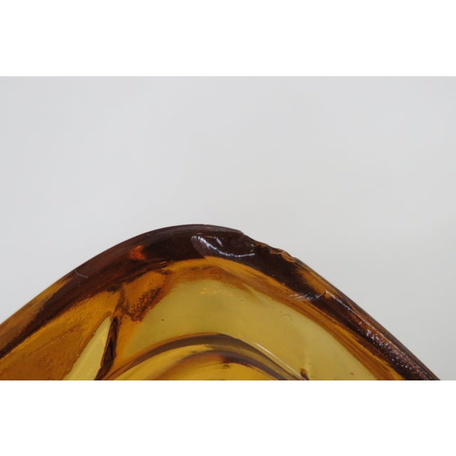 Hazel Atlas Amber Glass Lidded Triangle Dish With Embossed Leaf Pattern 5085b For Sale - Image 10 of 14