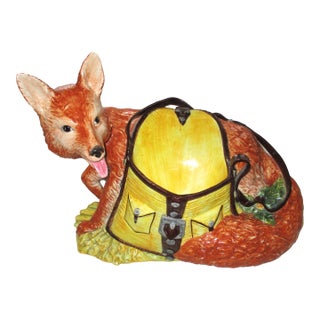 Vintage Huge Mid Century Italian Ceramic Fox and Mail Satchel Chache Pot For Sale