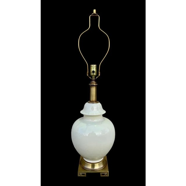 Hollywood Regency Porcelain Ginger Jar Lamp Greek Key Solid Brass Base For Sale - Image 13 of 13