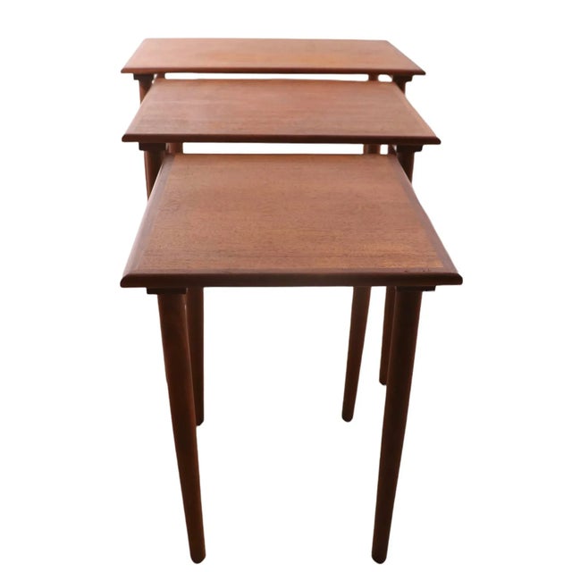 Brown Danish Mid Century Modern Nesting Tables in Teak For Sale - Image 8 of 10