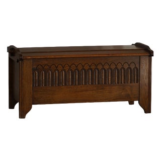 Mid 20th Century Danish Modern Oak Chest with Decorative Relief Carving, 1950s For Sale