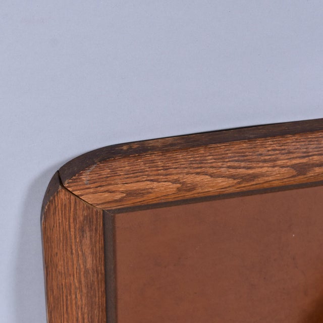 Hand-Carved Wood Relief Portrait With Leather Backdrop and Oak Frame For Sale - Image 9 of 13
