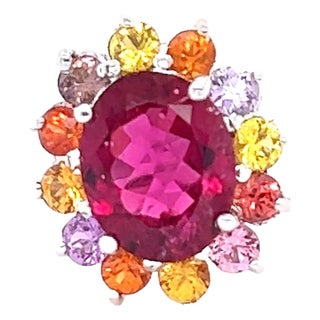 Gia Certified 6.53 Carat Rubellite Sapphire White Gold Cocktail Ring, Size 7 For Sale