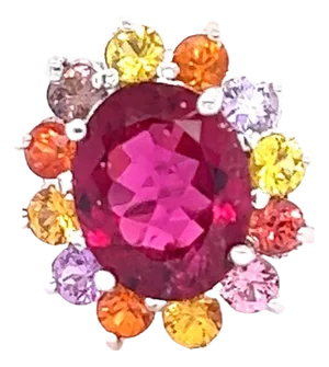 Gia Certified 6.53 Carat Rubellite Sapphire White Gold Cocktail Ring, Size 7