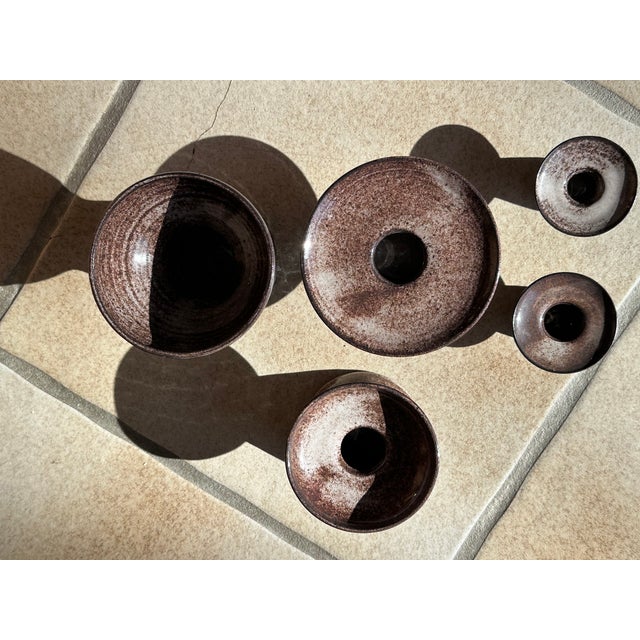 Boho Chic Ceramic Candlesticks by Serocka, Germany, 1970s, Set of 5 For Sale - Image 3 of 13