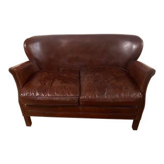 Restoration Hardware Small Leather Settee For Sale