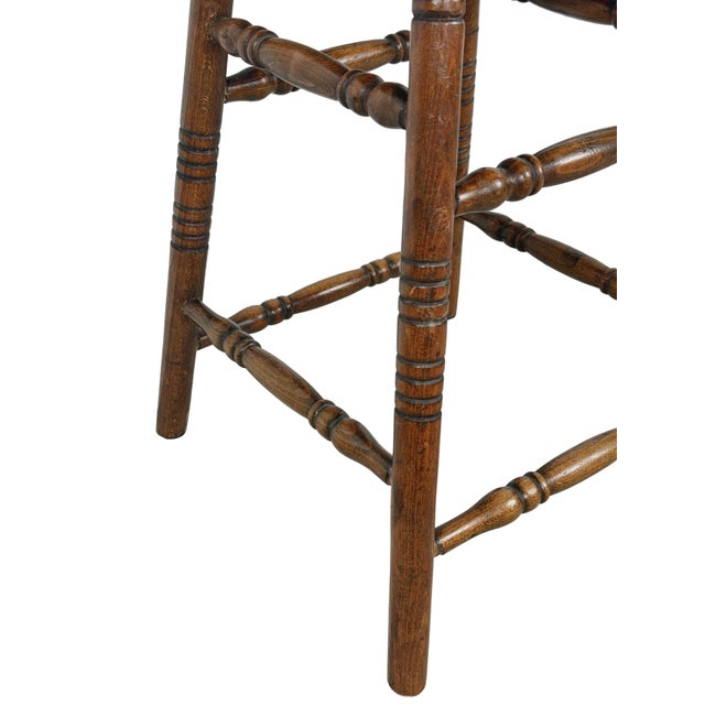 Antique Country Round Wooden Stool With Turned Legs and Stretchers For Sale - Image 10 of 18