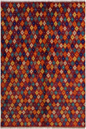 1990s Modern Balouchi Red& Orange Wool Rug- 5'1 X 6'7