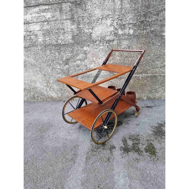 Brown Mid-Century Serving Trolley in Teak and Brass, Italy, 1950s For Sale - Image 8 of 10