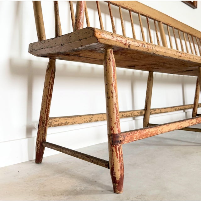 Tan Primitive 10' Long Bench Weathered Original Painted Surface For Sale - Image 8 of 17