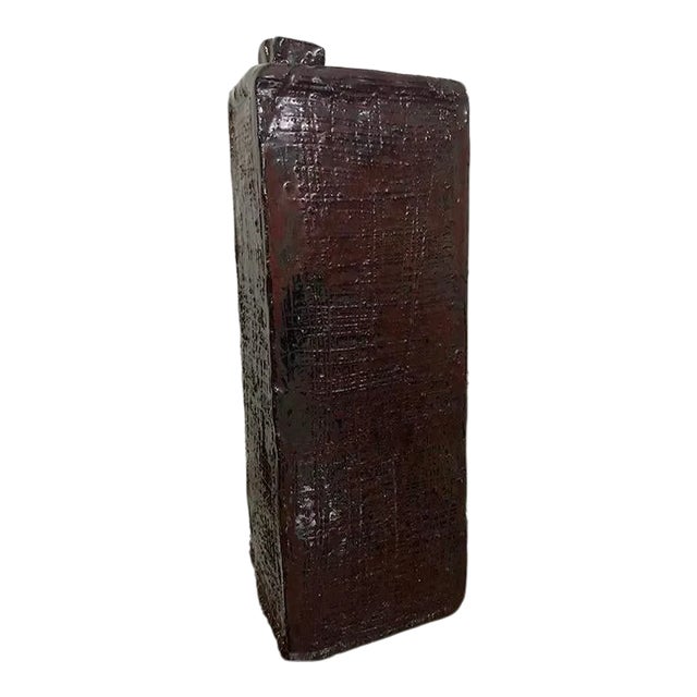 Vintage Large Rectangular Etched Vase For Sale