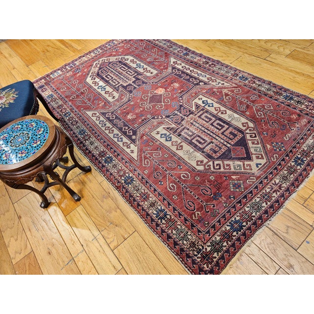 Antique Caucasian Kazak Sevan Area Rug, Handwoven Wool, Geometric Design, 1900s, 6' x 9' For Sale In Chicago - Image 6 of 17