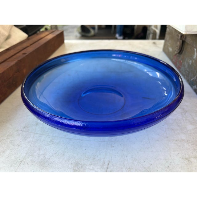 Vintage Large Cobalt Blue Glass Bowl for Serving or Decoration For Sale In West Palm - Image 6 of 7